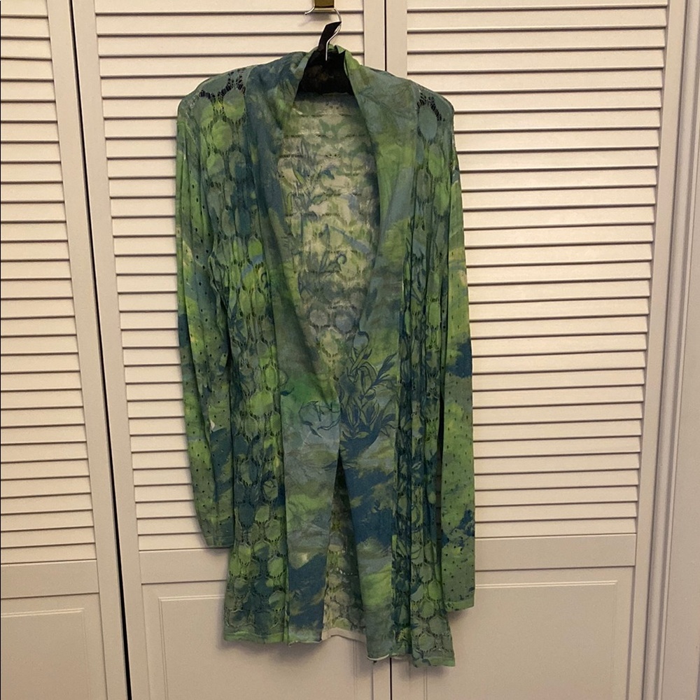 Alberto Makali Green and Blue Cape with Watercolor Pattern